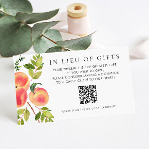 Carte D'accompagnement Code QR Péches à l'aquarelle au lieu de cadeaux