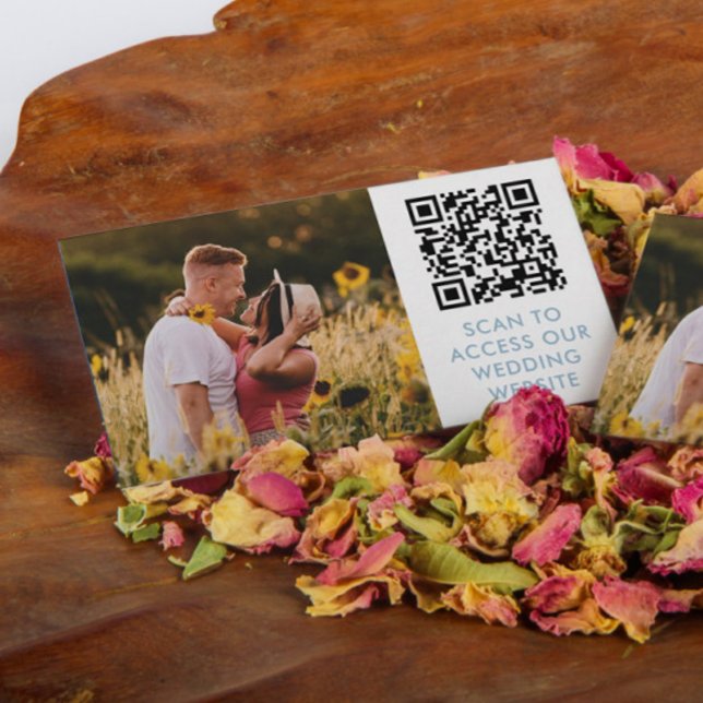 Carte D'accompagnement Code QR & Photo Mariage Site Web Détails Dove Bleu (Créateur téléchargé)