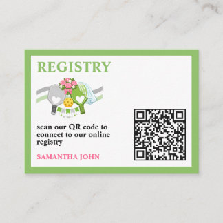Carte D'accompagnement Code QR Pickleball Vert Sauge Registre de Mariage