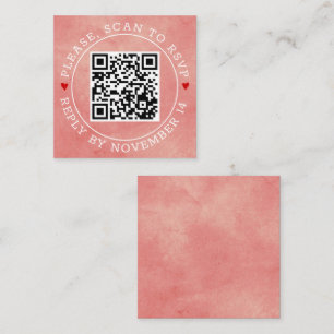 Carte D'accompagnement Code QR RSVP bordure corail rose mariage taché