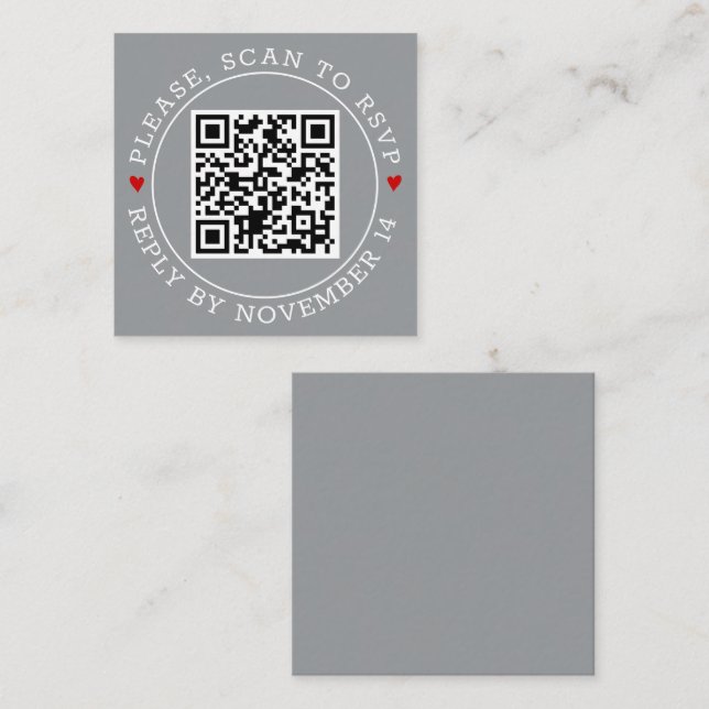 Carte D'accompagnement Code QR RSVP bordure moderne gris mariage (Devant / Derrière)