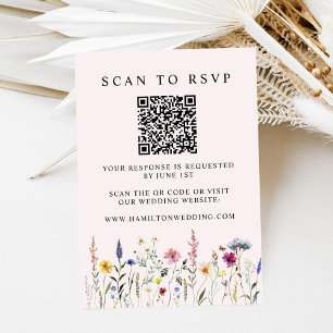 Carte D'accompagnement Code QR RSVP de mariage Fleur sauvage élégante ros