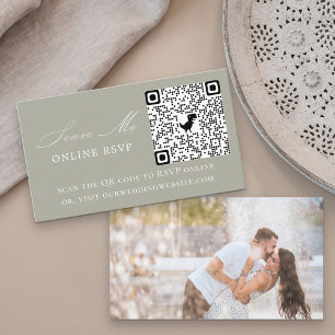 Carte D'accompagnement Code QR RSVP en ligne de photo Vert sauge Mariage