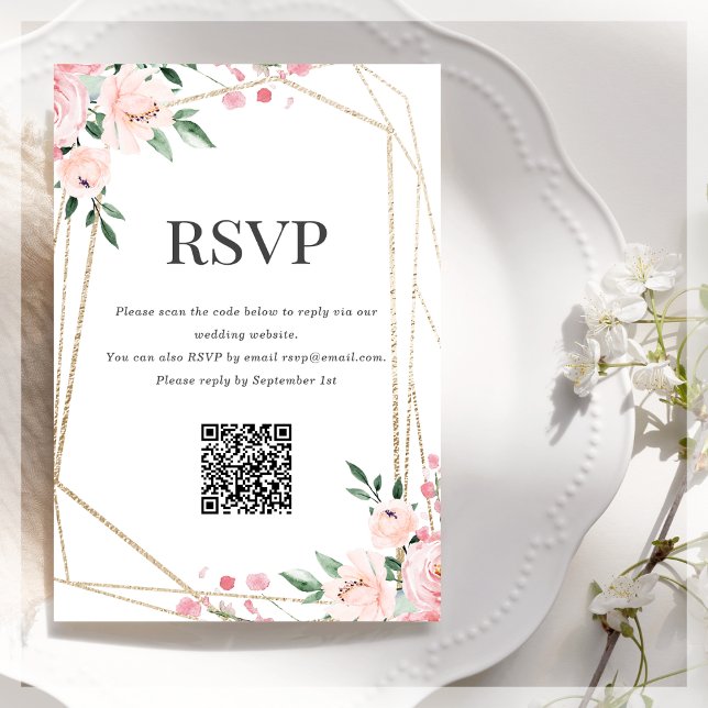 Carte D'accompagnement Code QR RSVP | Floral Rose Pâle  (Créateur téléchargé)