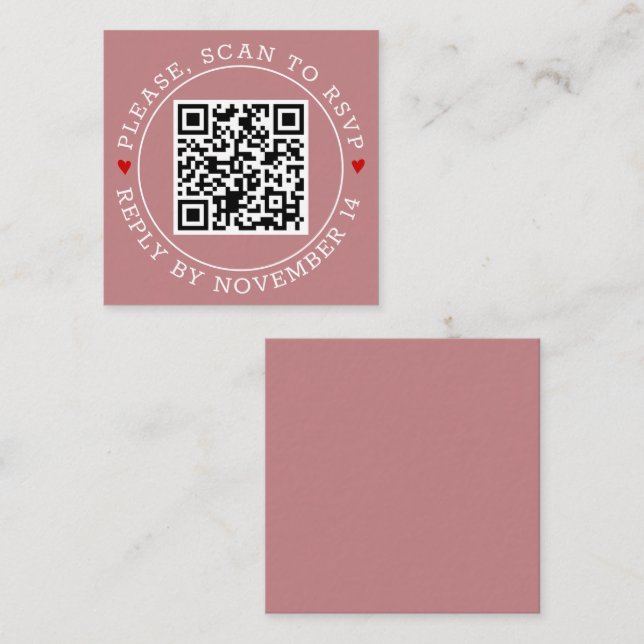 Carte D'accompagnement Code QR RSVP frontière et coeurs poussiéreux maria (Devant / Derrière)