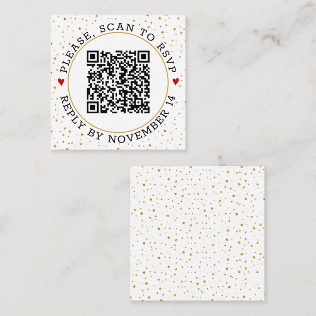Carte D'accompagnement Code QR RSVP frontière or et confetti (Devant / Derrière)