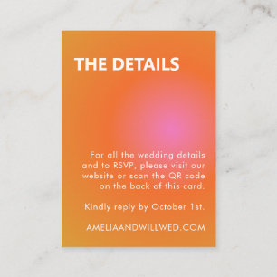 Carte D'accompagnement Code QR RSVP Mariage Dégradé Orange Rose Rétro