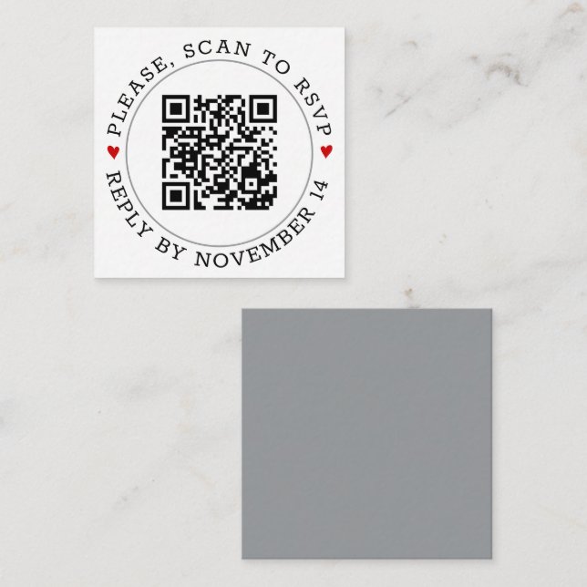 Carte D'accompagnement Code QR RSVP moderne gris des coeurs frontière mar (Devant / Derrière)