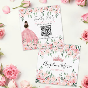 Carte D'accompagnement Code QR RSVP Rose Floral pour Quinceanera