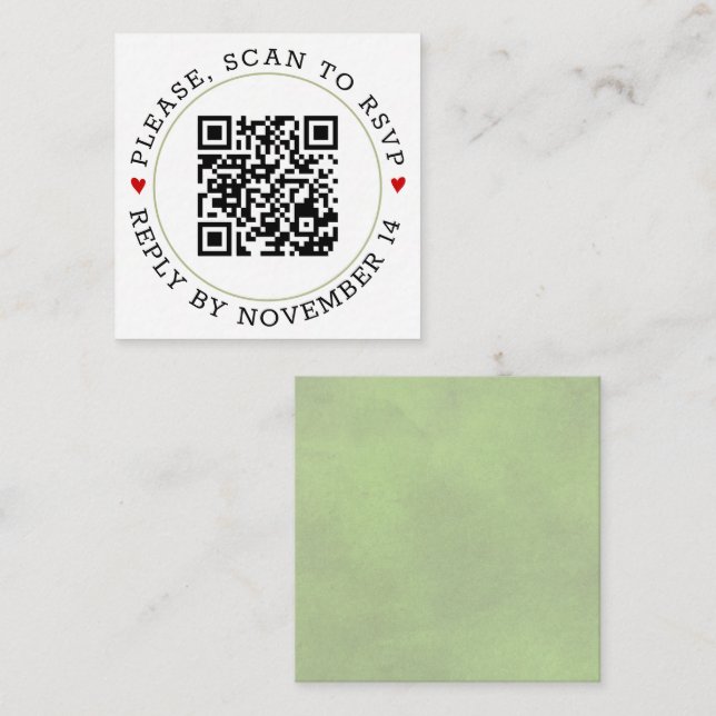 Carte D'accompagnement Code QR RSVP sauge frontière verte et mariage des  (Devant / Derrière)
