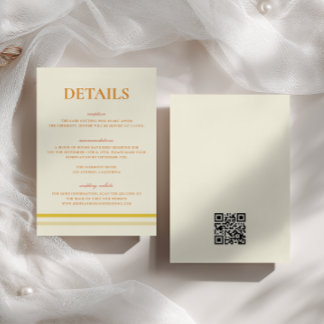 Carte D'accompagnement Code QR simple des détails de mariage jaune beurre