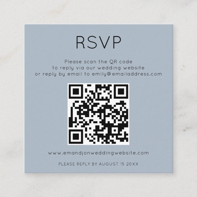 Carte D'accompagnement Code QR simple Dusty Blue Wedding RSVP Enclôture C (Devant)