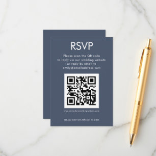 Carte D'accompagnement Code QR simple Dusty Marine Blue Wedding RSVP