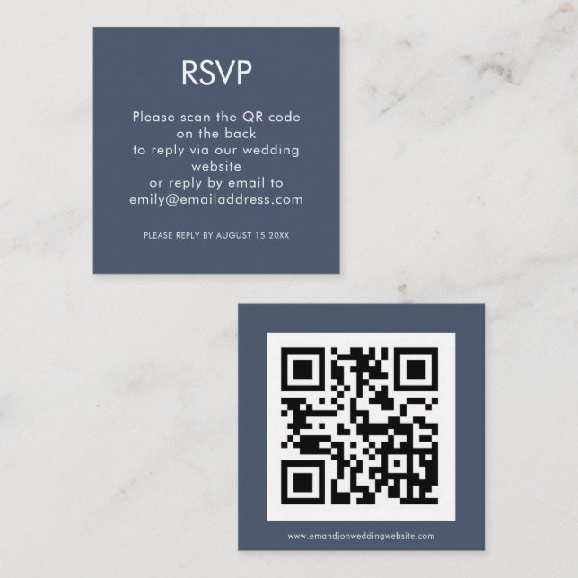 Carte D'accompagnement Code QR simple Dusty Marine Blue Wedding RSVP (Devant / Derrière)