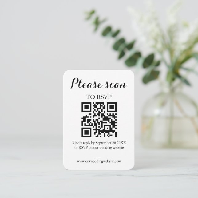 Carte D'accompagnement Code QR simple moderne et Mariage RSVP (Debout devant)