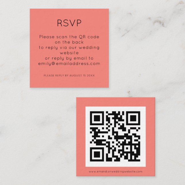 Carte D'accompagnement Code QR simple Rose de corail mariage RSVP Enclôtu (Devant / Derrière)