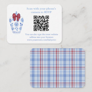 Carte D'accompagnement Code QR Tartan Rouge Bleu Hiver Mariage Réponse RS