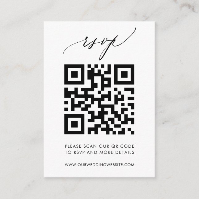 Carte D'accompagnement Code QR tendance élégante Calligraphie Mariage RSV (Devant)