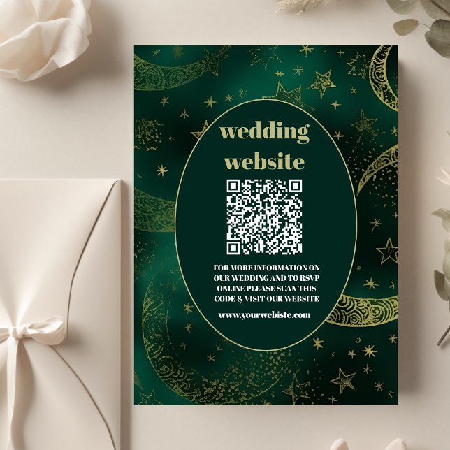 Carte D'accompagnement code qr Vert Emeraude Or Céleste  Mariage (Créateur téléchargé)