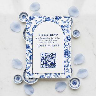 Carte D'accompagnement Code RSVP qr pour le logiciel inspiré Blue Floral