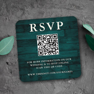 Carte D'accompagnement Code RSVP QR Turquoise rustique