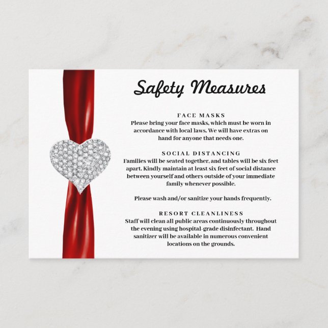 Carte D'accompagnement Cœur de Diamant Ruban Rouge Mesures de Sécurité (Devant)