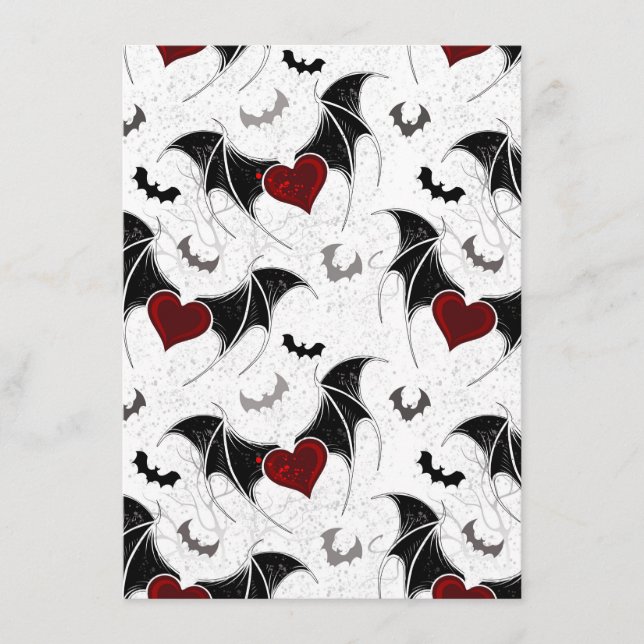 Carte D'accompagnement Coeur d'Halloween avec ailes de chauve-souris noir (Devant)
