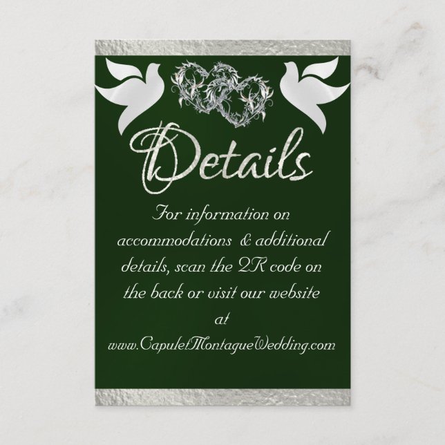 Carte D'accompagnement Coeur & Doves, Code QR - Emeraude/Argent (Devant)