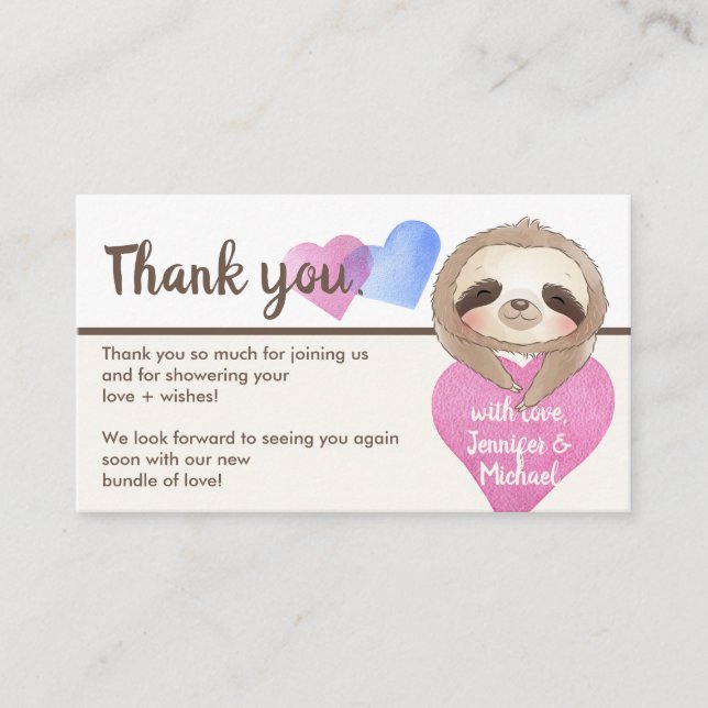Carte D'accompagnement Coeur mignon bébé Sloth Merci (Devant)