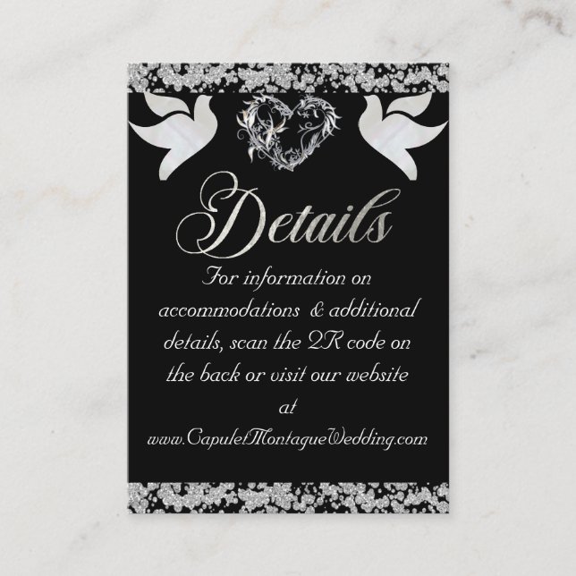 Carte D'accompagnement Coeur romantique, colombe et Parties scintillant,  (Devant)