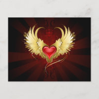 Coeur rouge avec ailes d'or