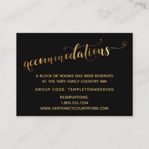 Carte D'accompagnement Coeurs d'or Script Mariage noir Hébergements