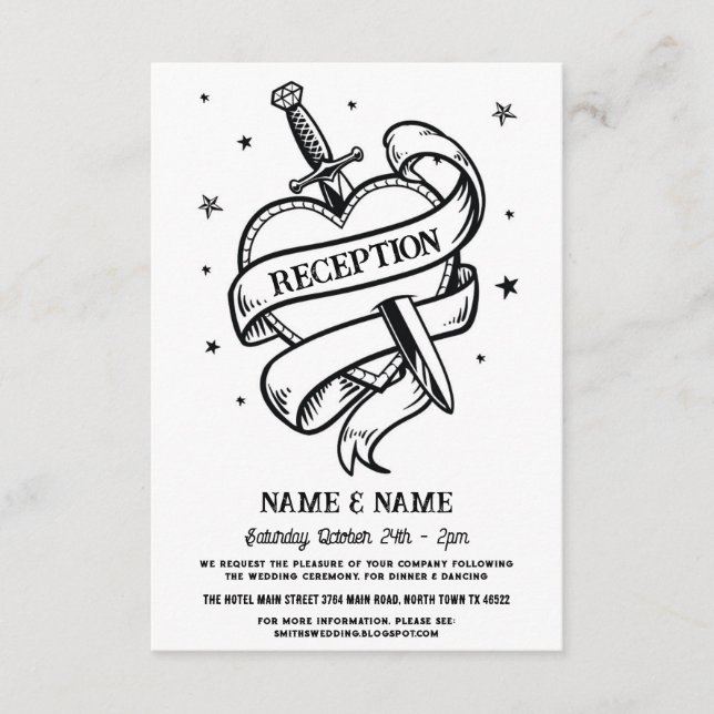 Carte D'accompagnement Coeurs Réception Mariage Couteau Tatouage traditio (Devant)