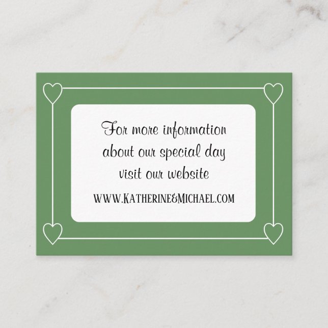 Carte D'accompagnement Coeurs romantiques Mariage moderne vert et blanc (Devant)