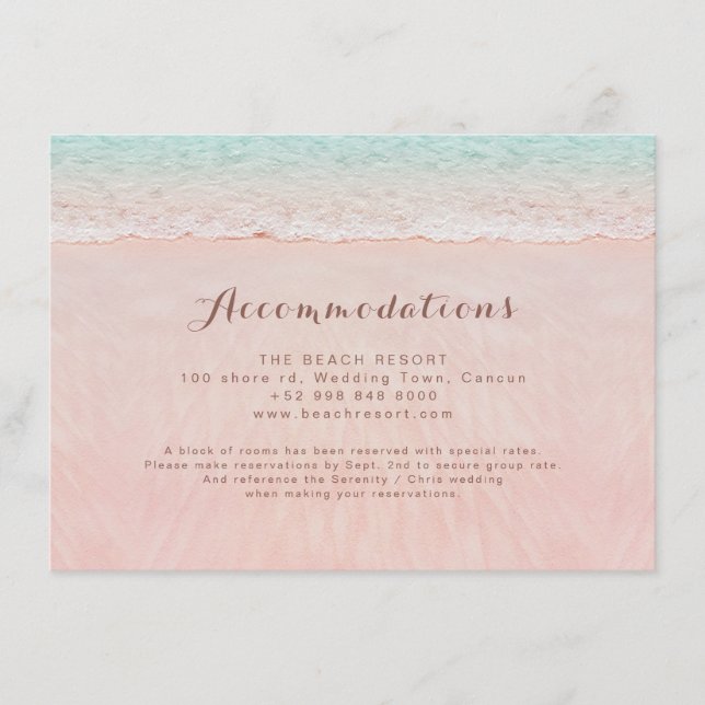 Carte D'accompagnement Coeurs roses dans les hébergements de plage de sab (Devant)