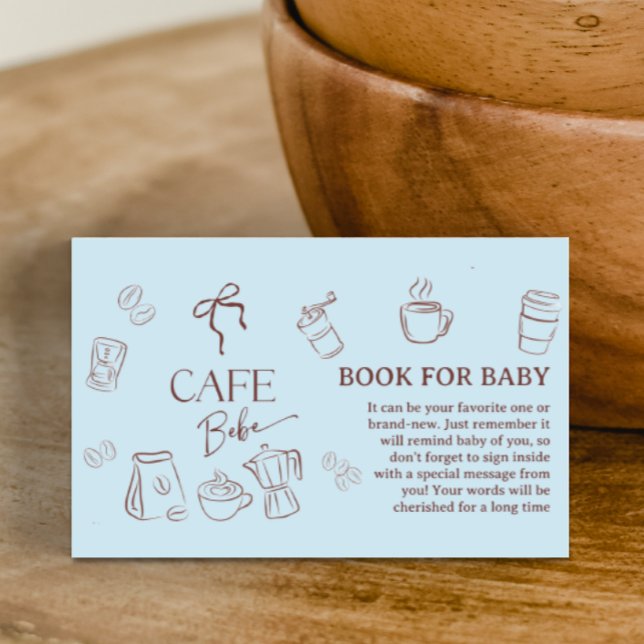 Carte D'accompagnement Coffee Blue Bow Cafe Bebe Boy Book For Baby Shower (Créateur téléchargé)