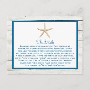 Carte D'accompagnement Collection de mariage Starfish Plage en bois blanc