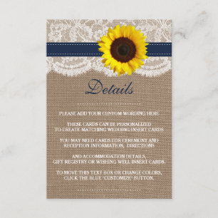 Carte D'accompagnement Collection de Mariages de tournesol rustique - Mar