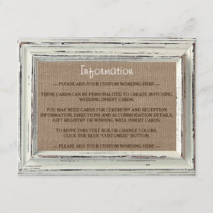Carte D'accompagnement Collection de Mariages Rustic White Frame & Burlap