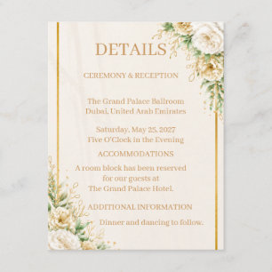 Carte D'accompagnement Collection Élégante de Mariage Florale Ivoire & Or