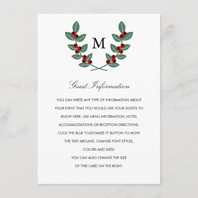 Carte D'accompagnement Collection Mariage Monogram Berry Bush - Info (Devant)