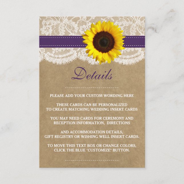 Carte D'accompagnement Collection Rustique de Mariages de tournesol Kraft (Devant)