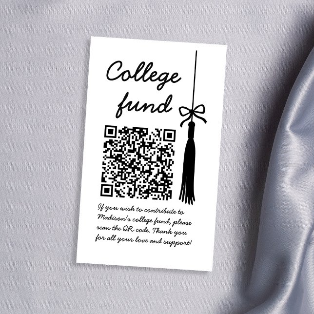 Carte D'accompagnement College Fund Black & White Gift Qr Code Graduation (College Fund Black & White Gift Qr Code Graduation Enclosure Card)