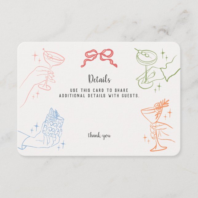 Carte D'accompagnement Coloré Retro Cocktail Détails de la fête Insérer (Devant)