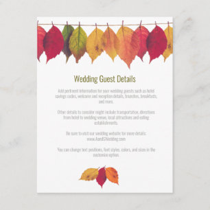 Carte D'accompagnement Colorful Fall Leaves Mariage Détails de l'invité