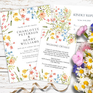 Carte D'accompagnement Colorful Fleur sauvage Garden Détails de mariage