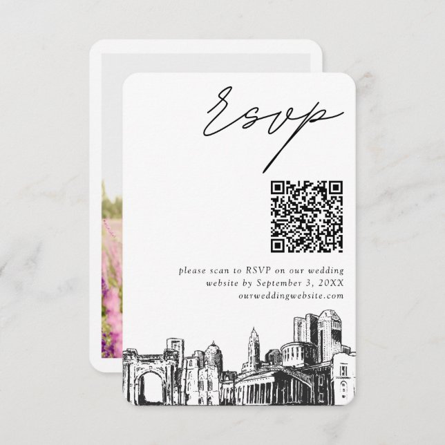 Carte D'accompagnement Columbus Mariage moderne RSVP QR Code (Devant / Derrière)