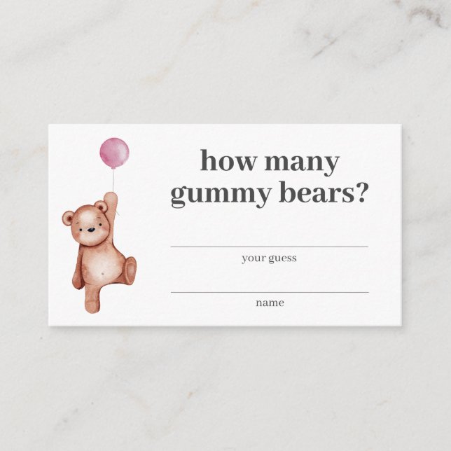 Carte D'accompagnement Combien De Gummy Ours Fille Teddy Oear Baby shower (Devant)