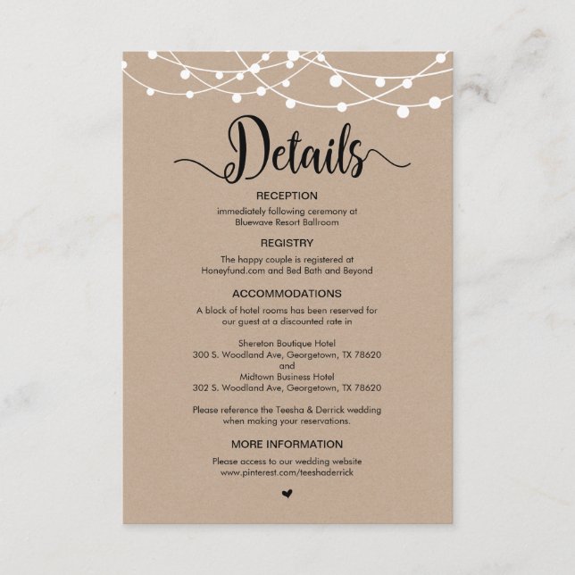 Carte D'accompagnement Conception Rustic Farm String Lights, détails Mari (Devant)