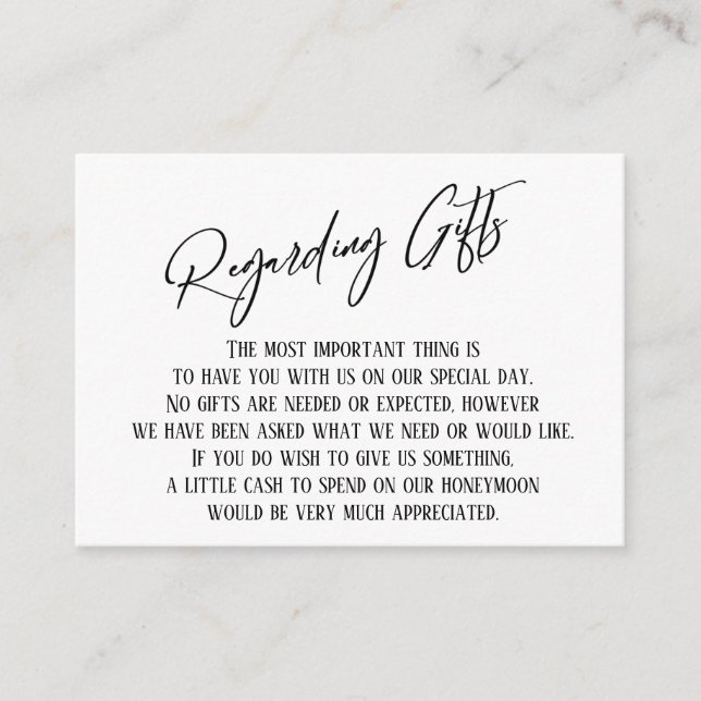 Carte D'accompagnement Concernant Cadeaux écriture moderne Mariage simple (Devant)